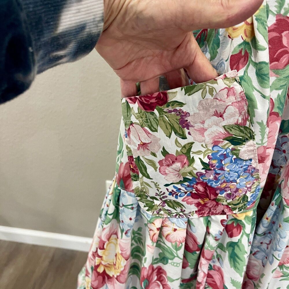 Handmade Floral Tiered Maxi Dress, patch pockets and adjustable straps, Size L - Picture 6 of 16